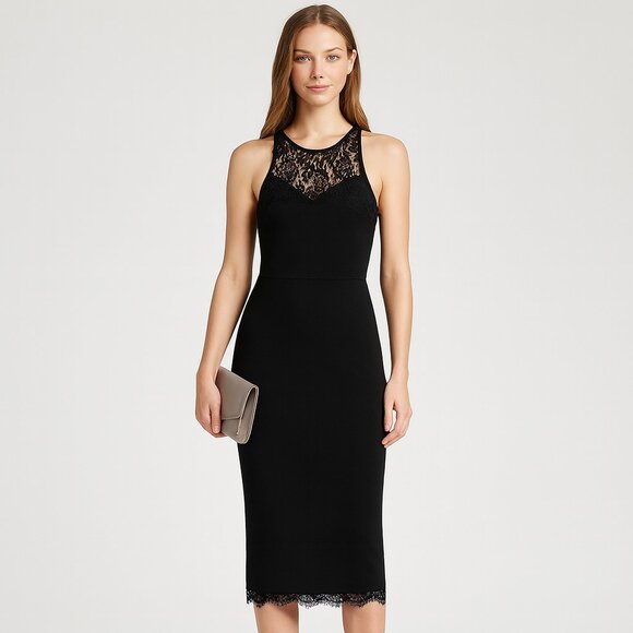 GUESS Black Lace ponte knit Racerback Dress– Elegant & Sleek, Size Large - Picture 1 of 4